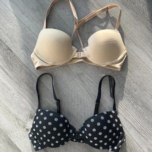 NEW Lot X 2 Express Intimates Bra - Black, White, Nude, Racerback, Front, 32A